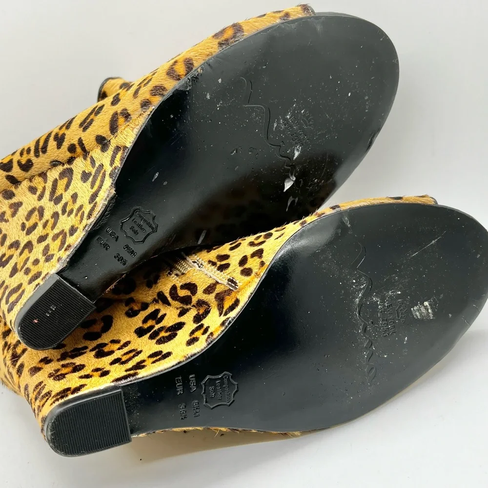 Nina Leopard Print Leather Peep Toe Wedge Heels Size 8 1/2 Women’s Shoes